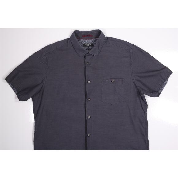 Ted Baker Men's Navy Blue Print Design Cotton Short Sleeve Button-Up Shirt 5/L - Picture 2 of 6